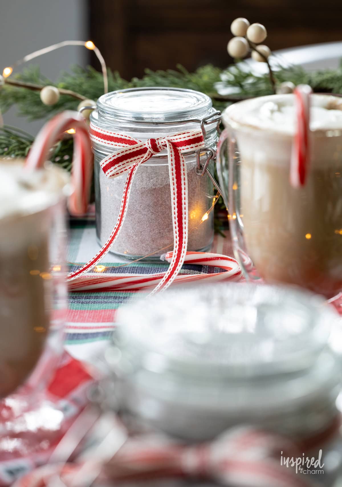 Homemade Cappuccino Mix in a jar on a festive table.
