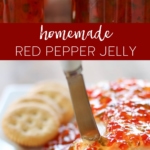 Homemade Red Pepper Jelly Recipe #redpepper #jelly #appetizer #recipe #creamcheese #holidays #easy #homemade #jam