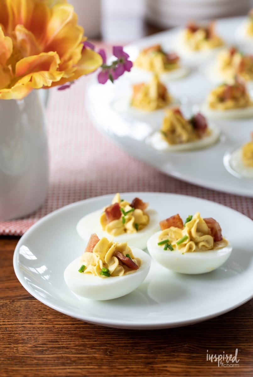 three deviled eggs