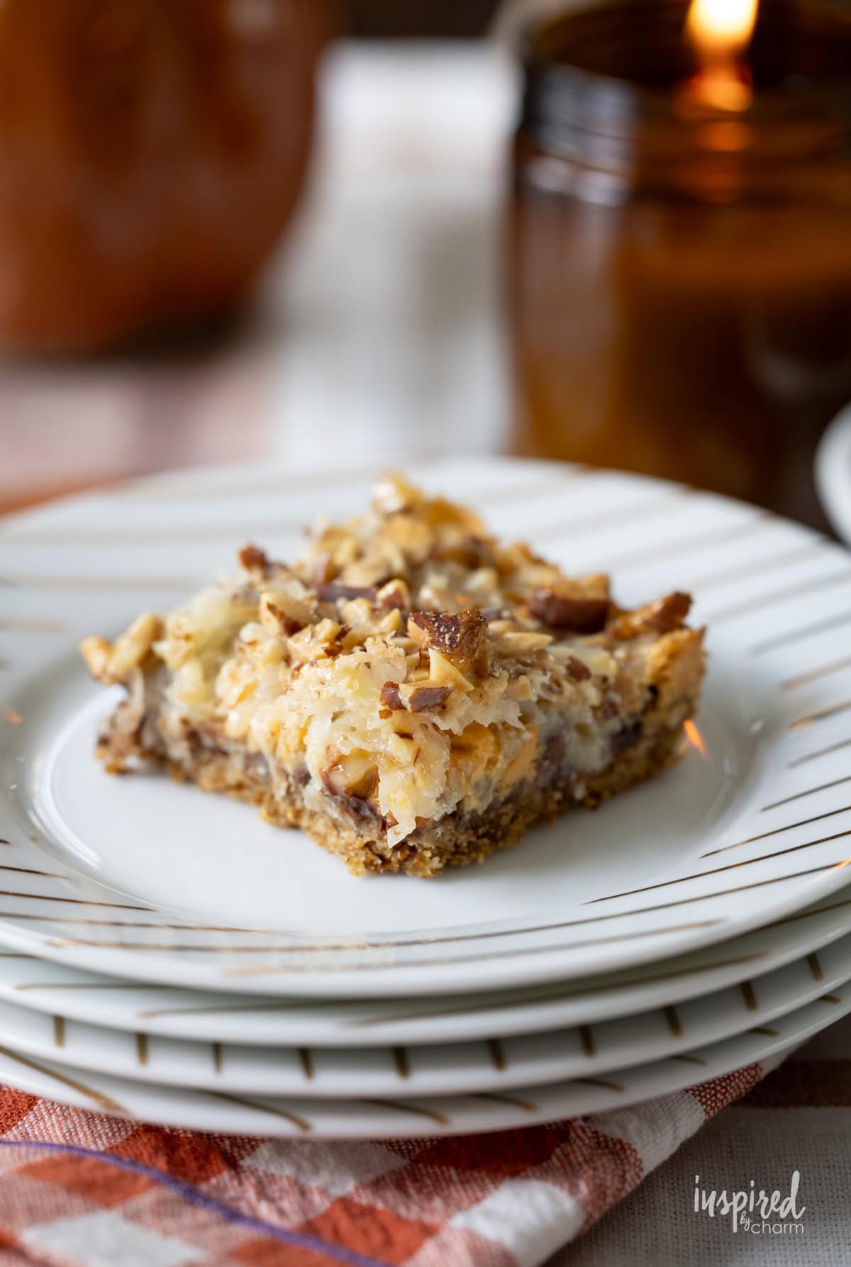 single Kitchen Sink Layer Bar on a stack of white plates.