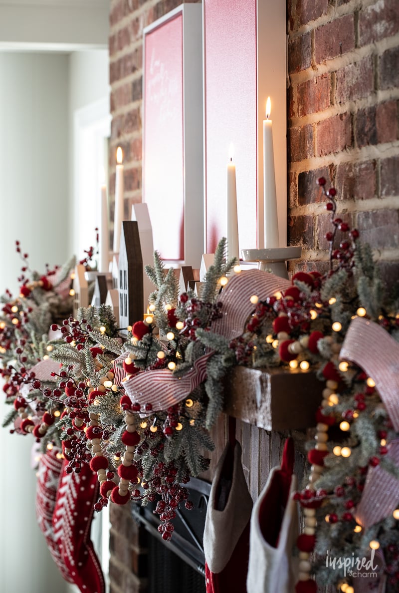 Magical and Cozy Fireplace Christmas Decorations #christmas #mantel #fireplace #decor #decorations #holiday #garland #stocking #cozy