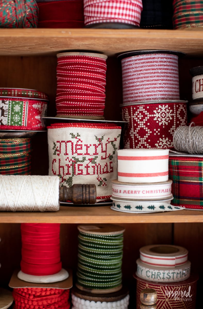 My Christmas Ribbon Cabinet #christmas #ribbon #wrapping #decor #decorations #holiday #christmasribbon 