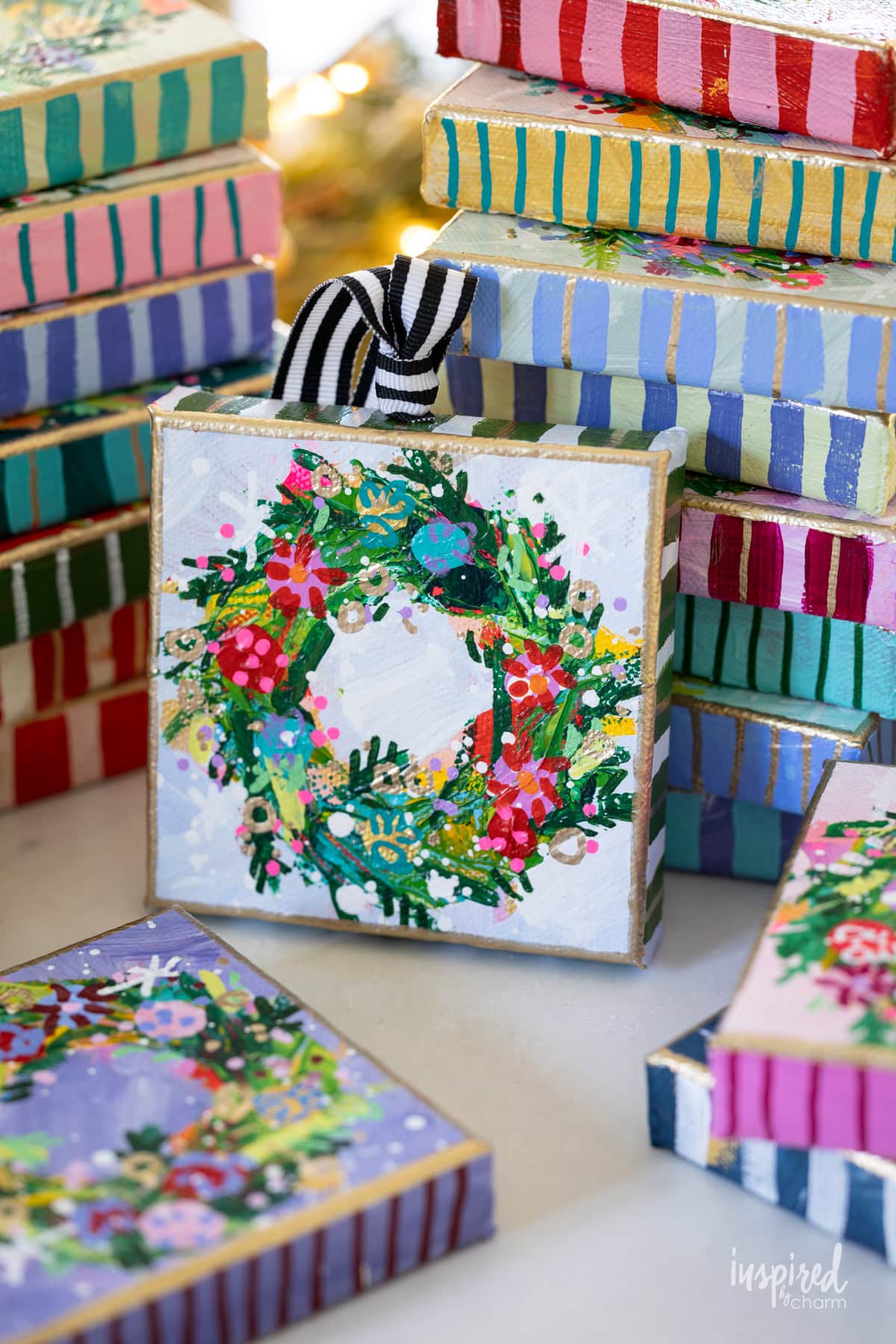 christmas wreath acrylic painting.