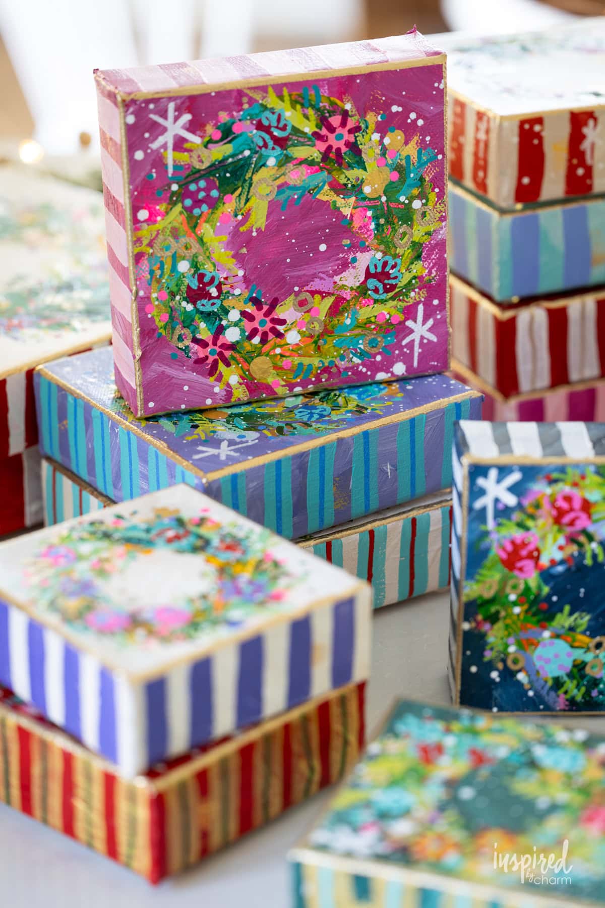 colorful christmas wreath paintings.