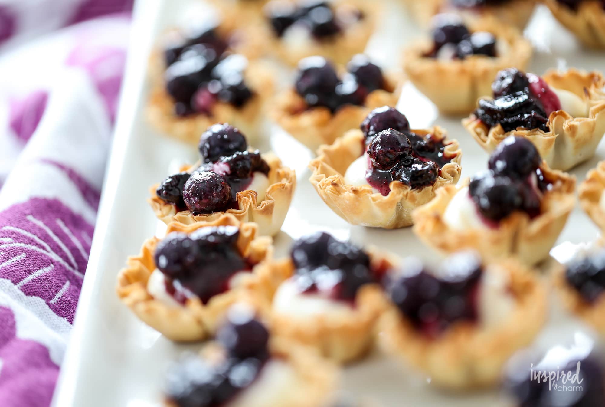 Mini Blueberry Cheesecakes made with Phyllo Cups #mini #blueberry #cheesecake #phyllo #dessert #bitesized #recipe