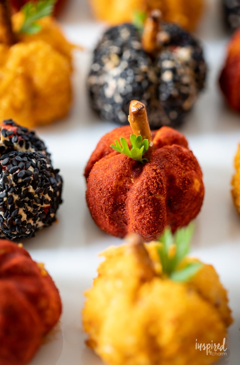 coated Mini Pumpkin Cheese Balls appetizer.
