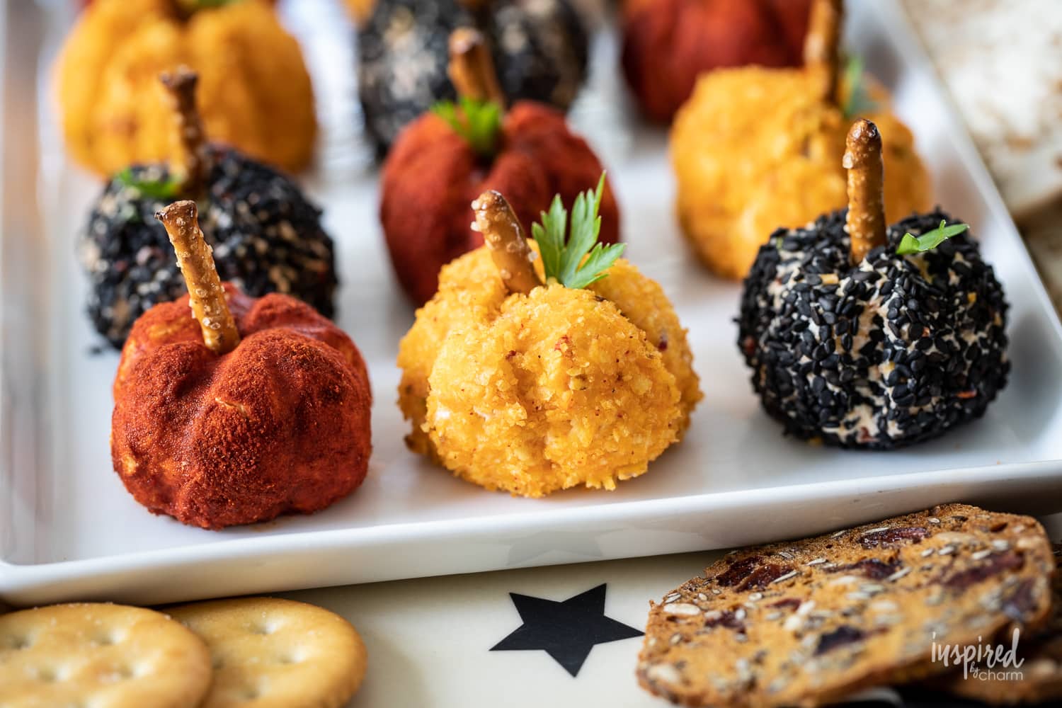 Mini Pumpkin Cheese Balls #cheese #cheeseball #appetizer #recipe #halloween #fallrecipe #fallappetizer