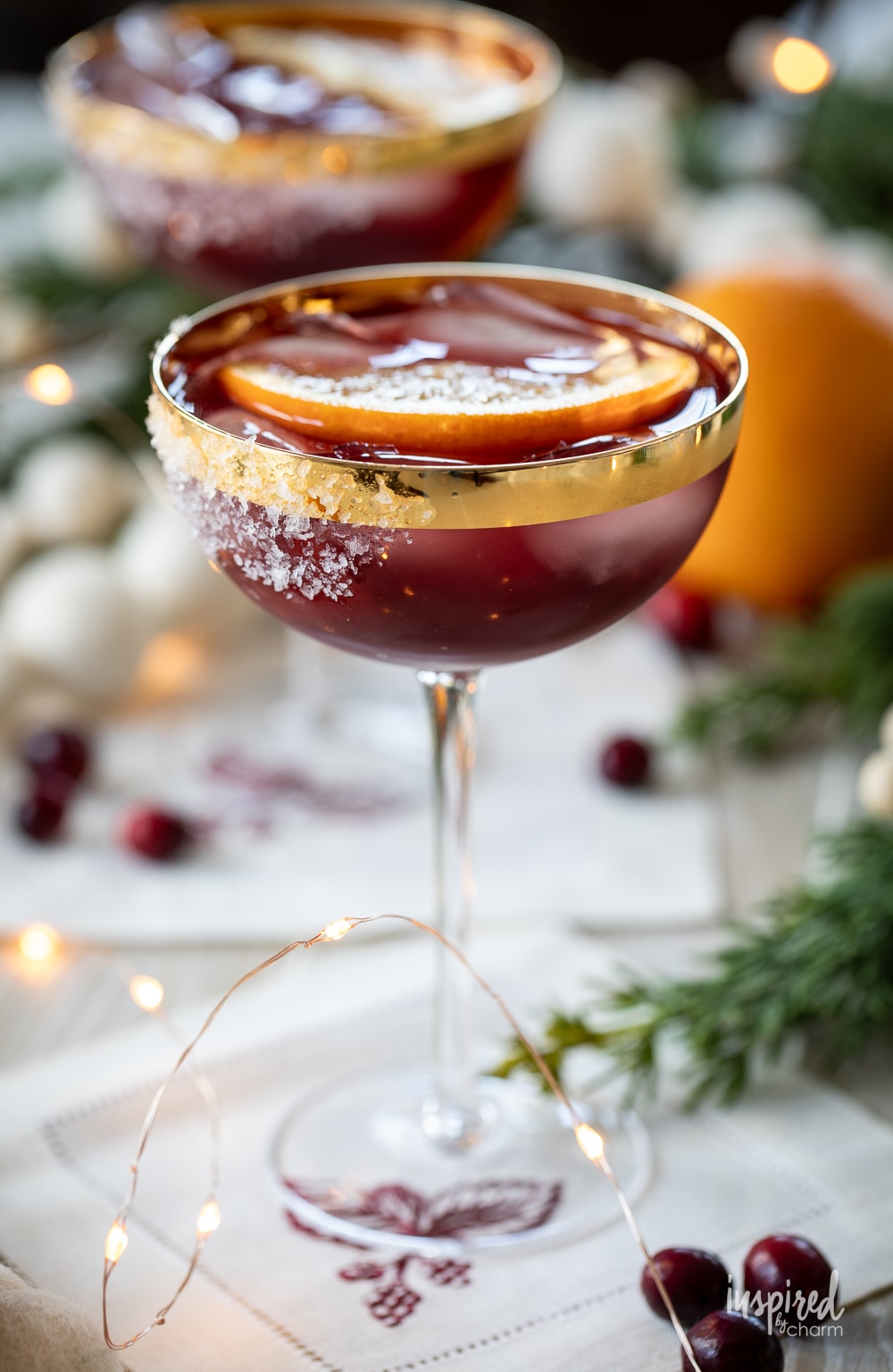 margarita made with mulled wine in a salted rimmed glass.