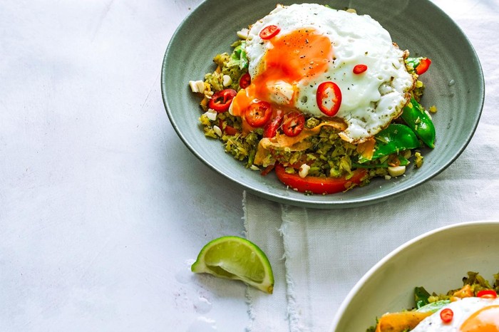 Thai style broccoli fried rice in a bowl