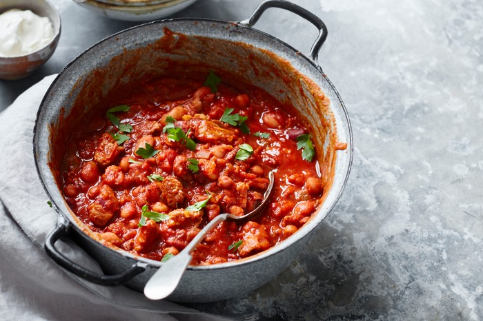 Slow-cooked pork casserole in a pot