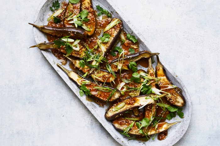 Aubergines with Peanut Dressing Recipe