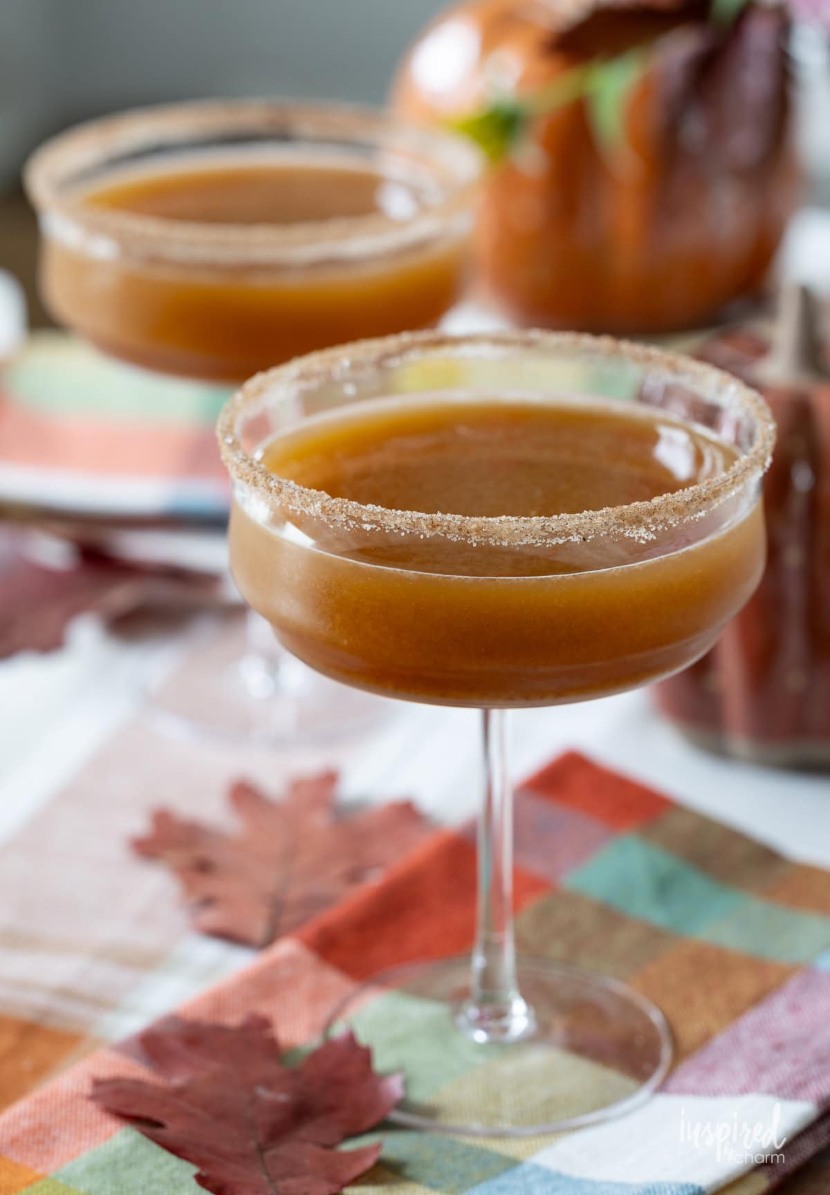Pumpkin Spice Brandy Cocktail in coupe glass.