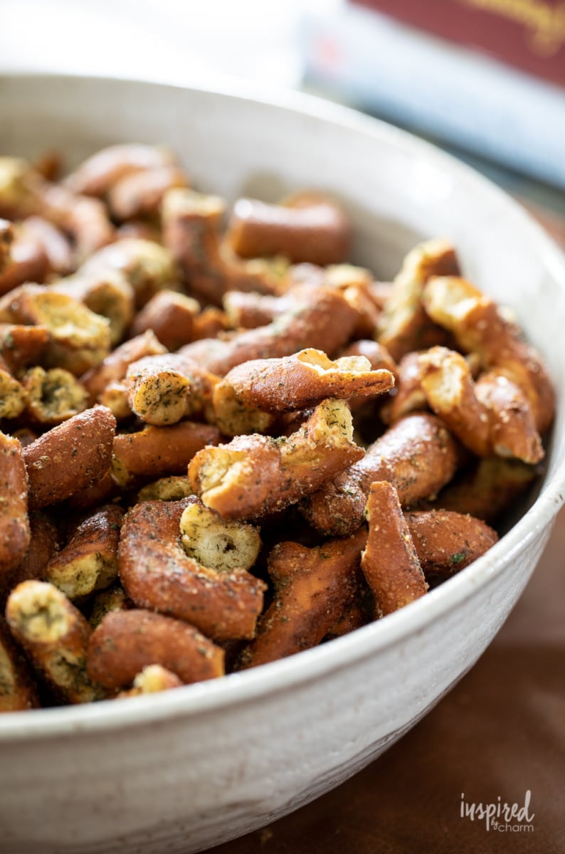 Really Good Seasoned Pretzels in a bowl.