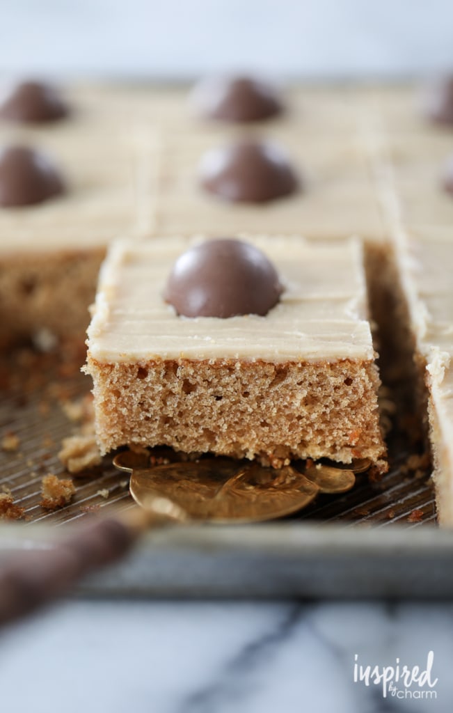 Peanut butter sheet cake for an Easter dessert