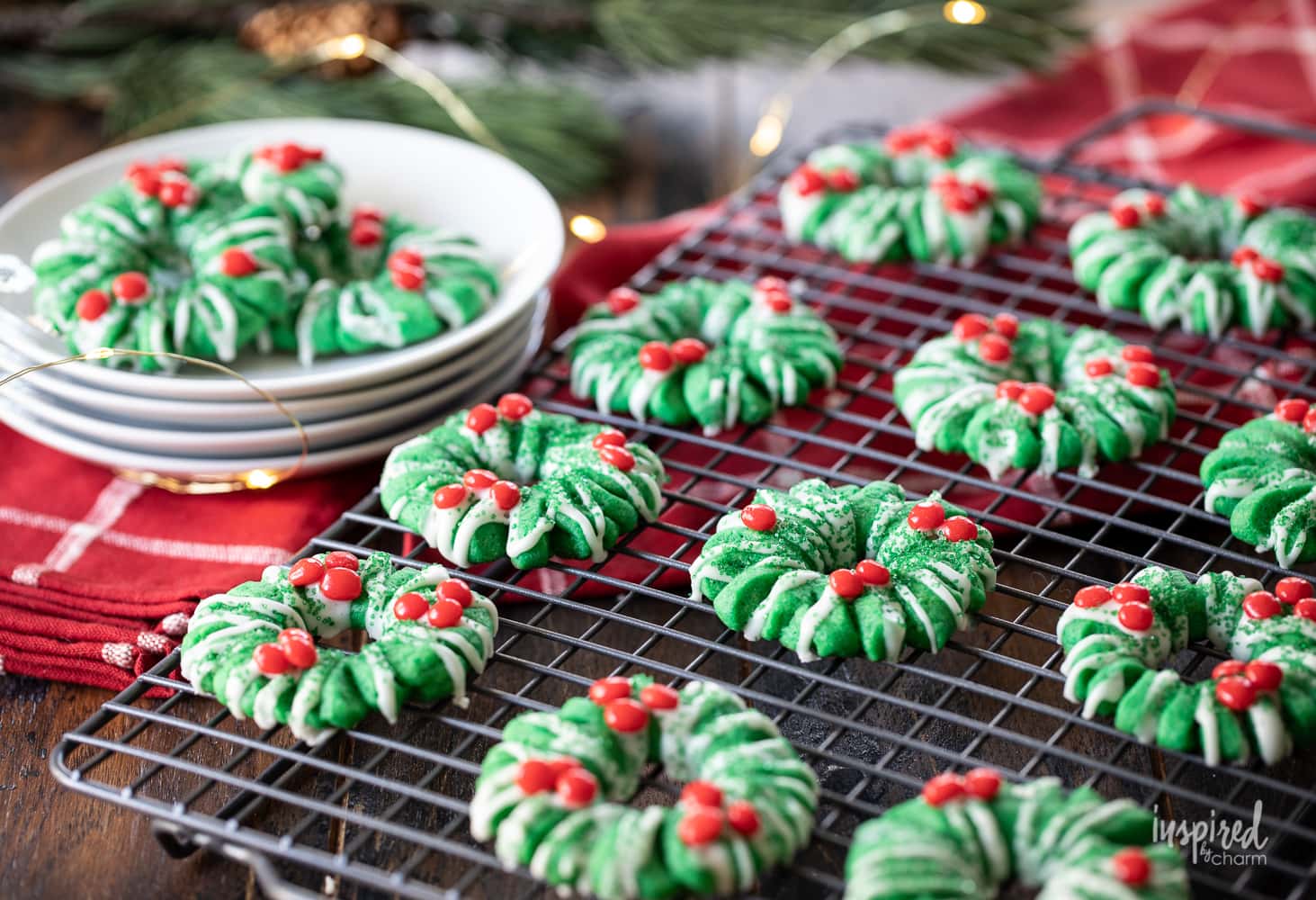 Shortbread Wreath Cookies #christmas #cookie #holiday #wreath #cookies #shortbread #holidaybaking