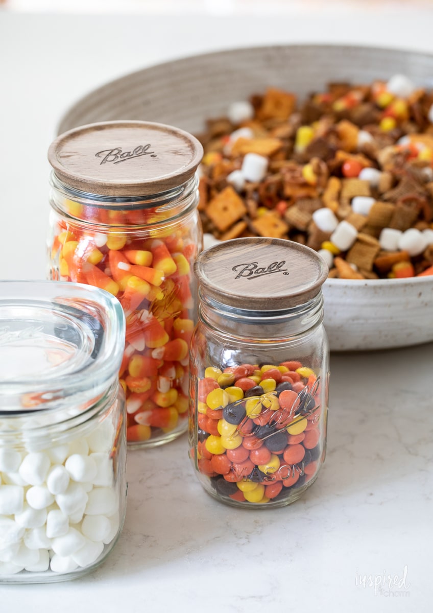 making Sweet and Salty Fall Snack Mix.