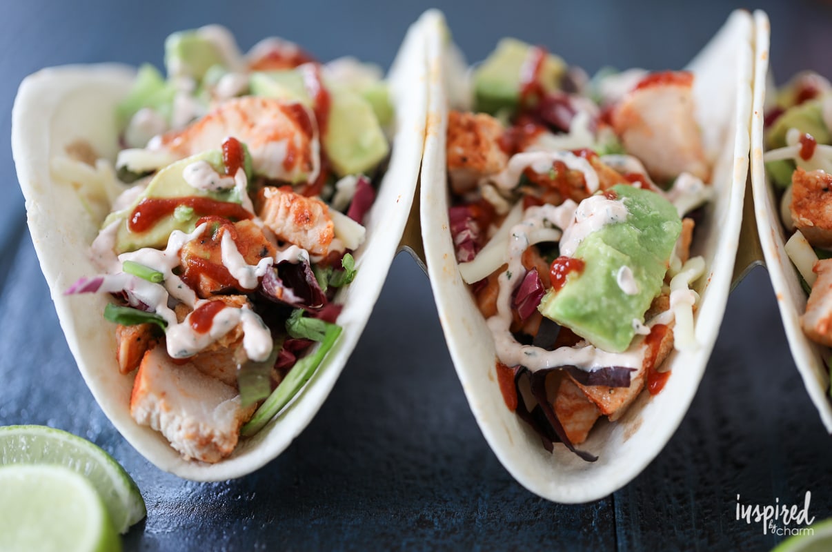 Sriracha Chicken Tacos - sweet and spicy Sriracha chicken taco recipe | Inspired by Charm