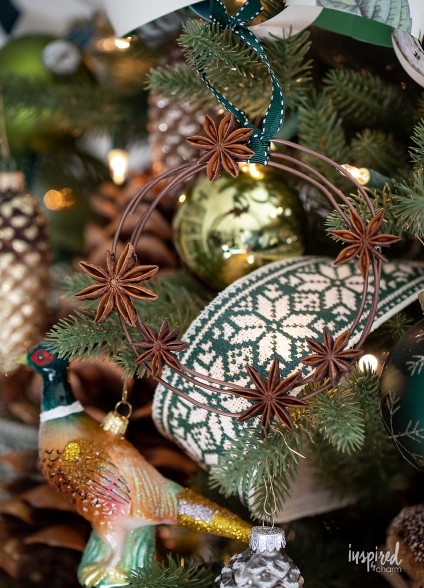 star anise wreath on christmas tree.