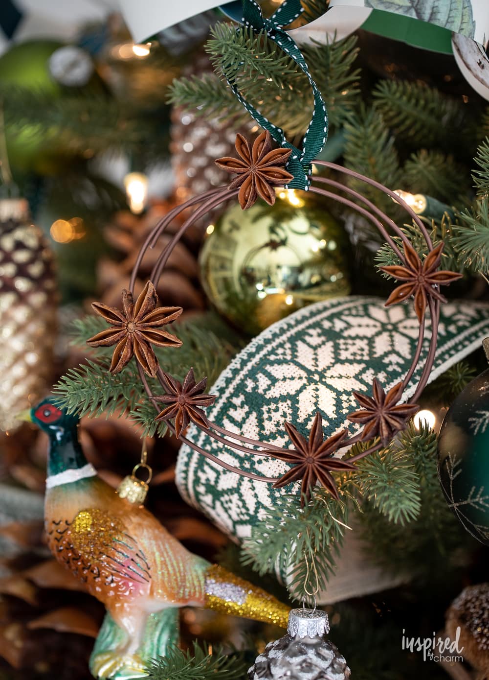 star anise wreath on christmas tree.