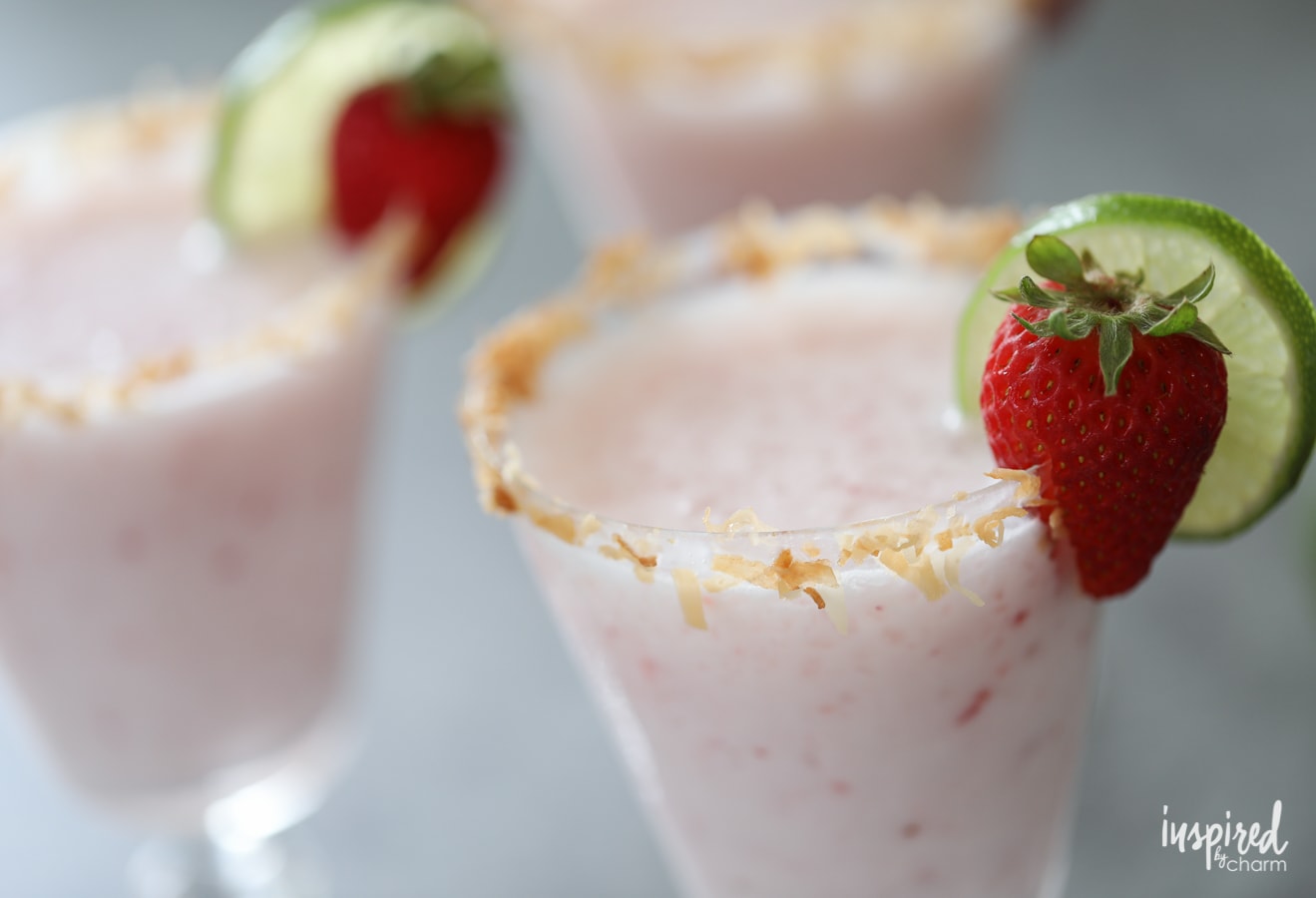 Strawberry Coconut Margaritas recipe for summer entertaining. | Inspired by Charm