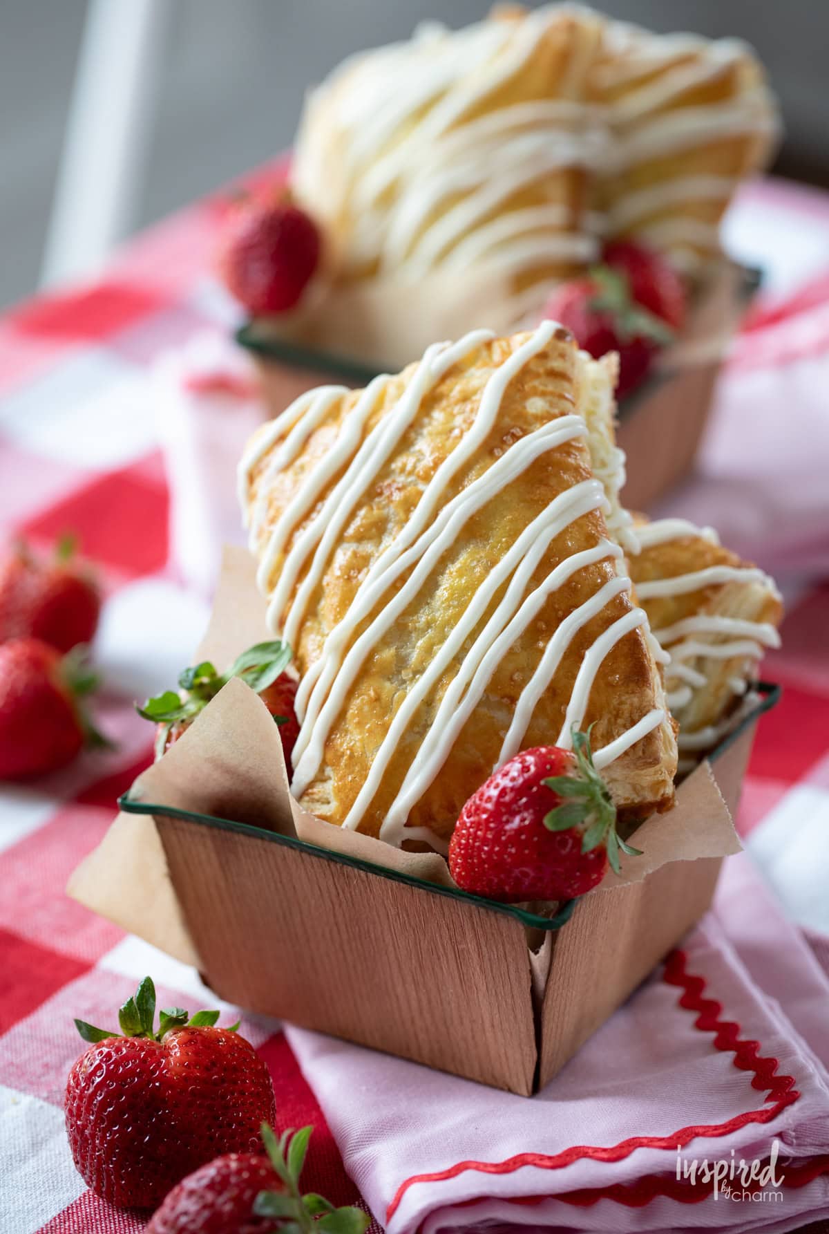 strawberry strudels in a small wood box.