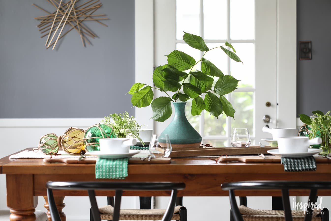 Simple Tips for Joyful Entertaining - summer tablescape and green-inspired table setting - dining room decor | Inspired by Charm