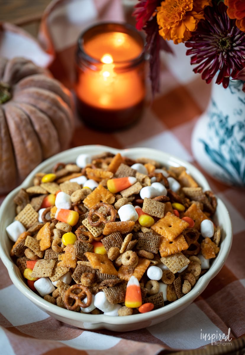 Sweet and Salty Fall Snack Mix in a bowl.
