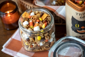 Sweet and Salty Fall Snack Mix in a jar.