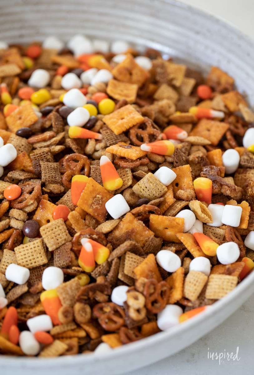 Sweet and Salty Fall Snack Mix in a bowl.
