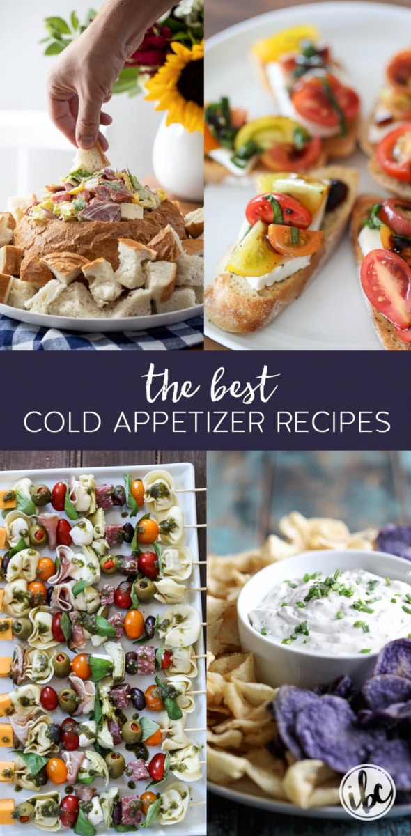 a collage of four images of appetizers with text the best cold appetizer recipes. 