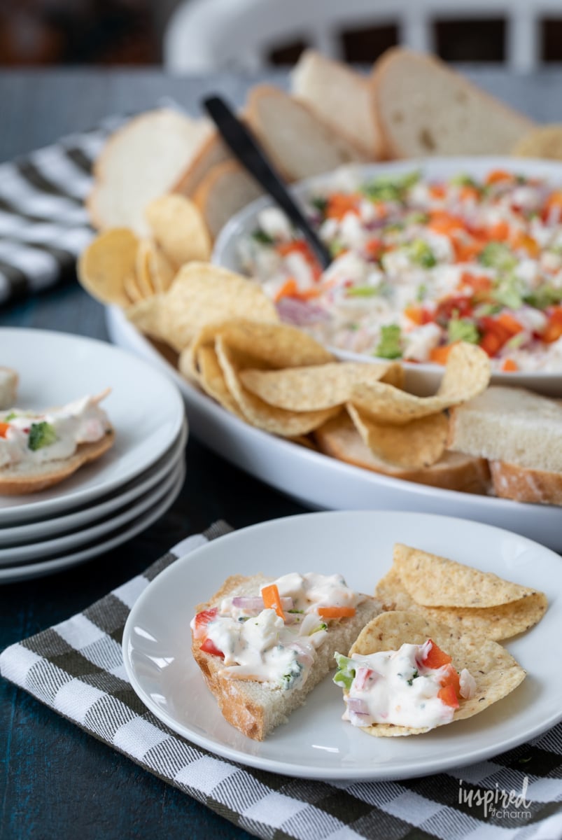 veggie pizza dip on a plate