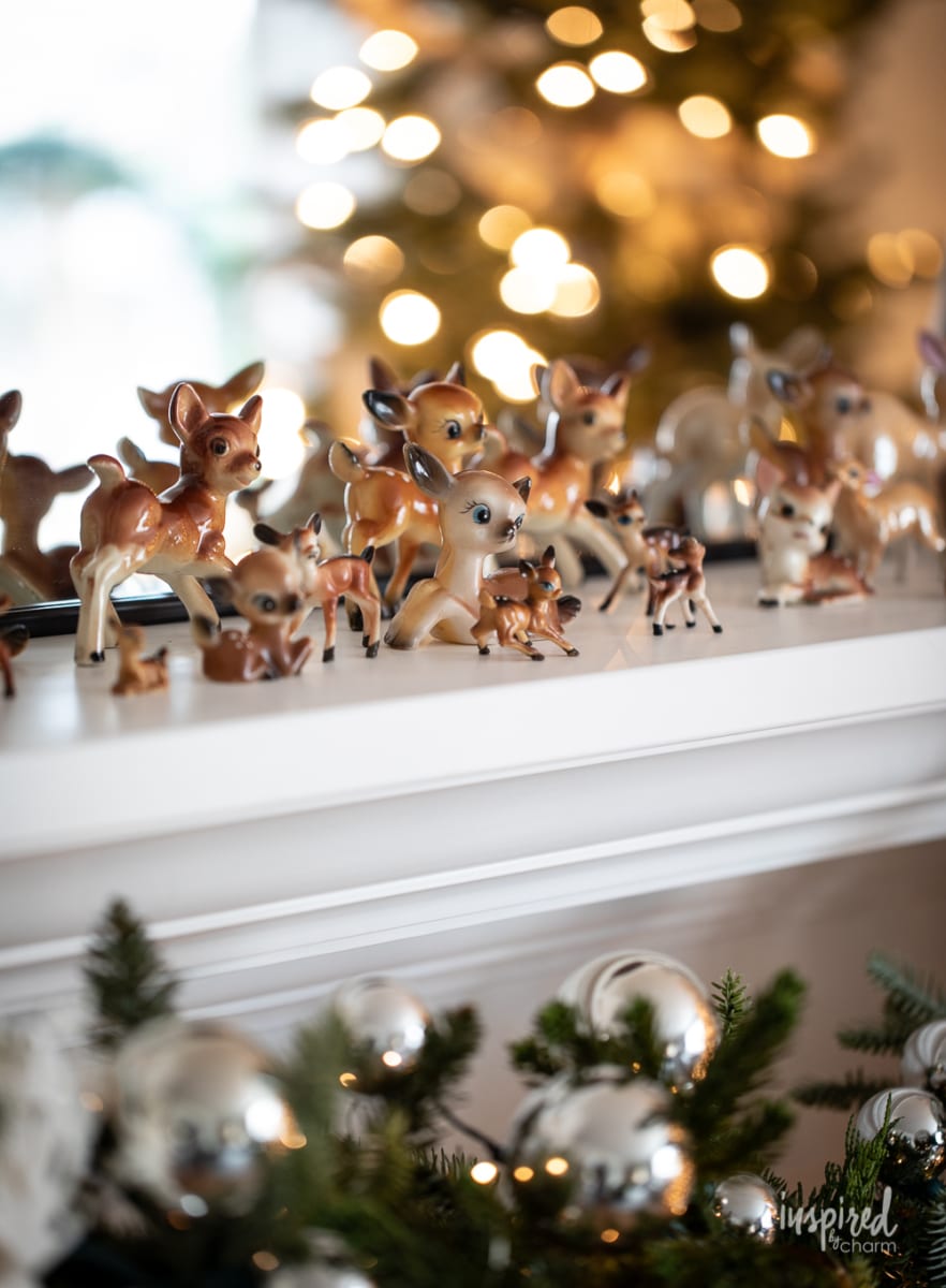 vintage plastic deer on a mantel. 