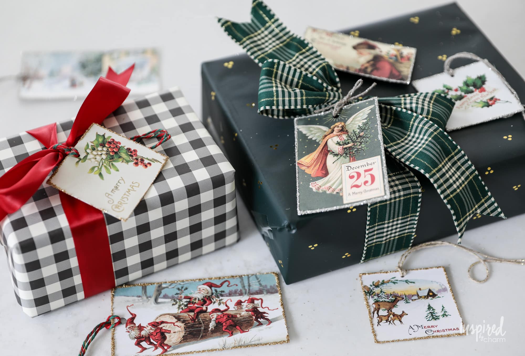 Vintage-Inspired Christmas Gift Tags (Free Printable) for your holiday gift wrapping! #christmas #gift #wrapping #printable #gifttags #tag #vintage #giftwrap