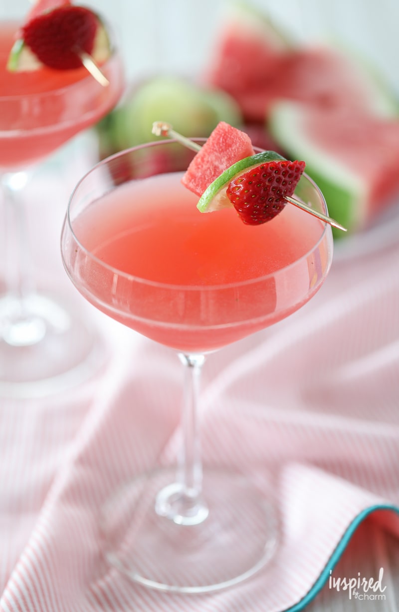 Berry Watermelon Limeade Martini in a martini glass.