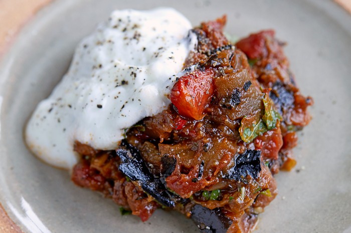 Spiced aubergine and tomatoes with yogurt