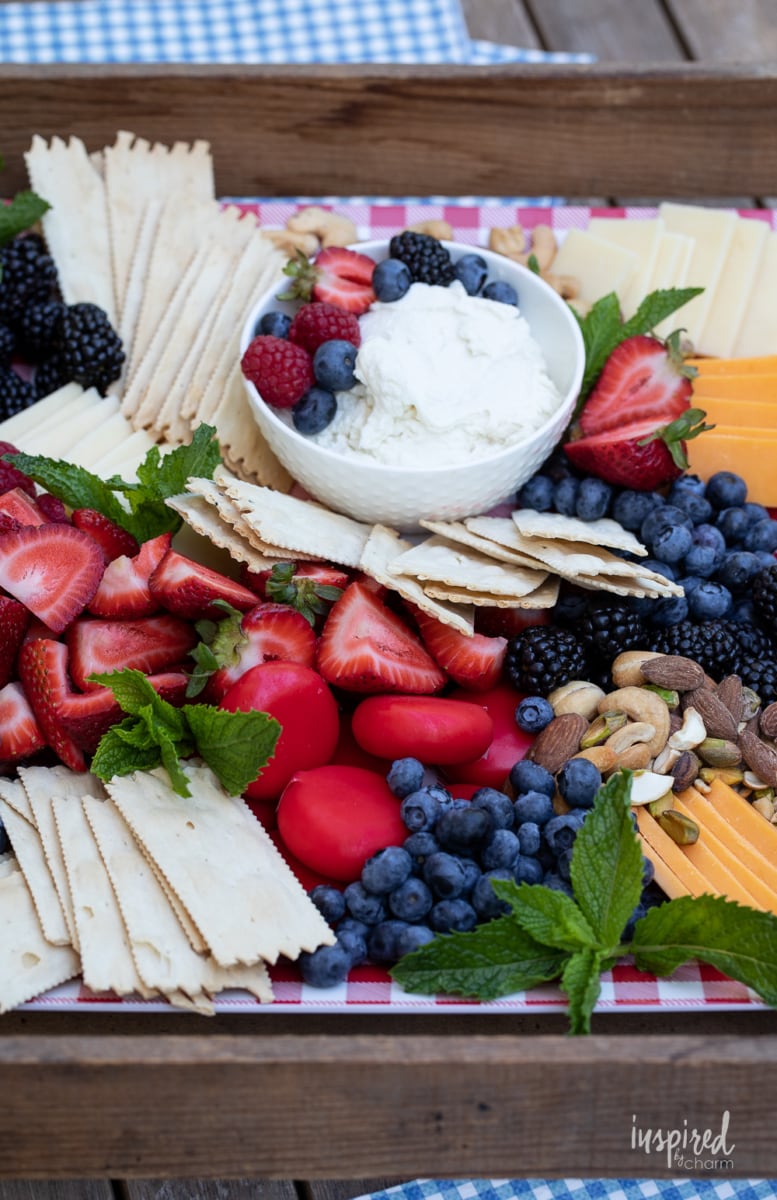 whipped honey goat cheese spread in bowl.