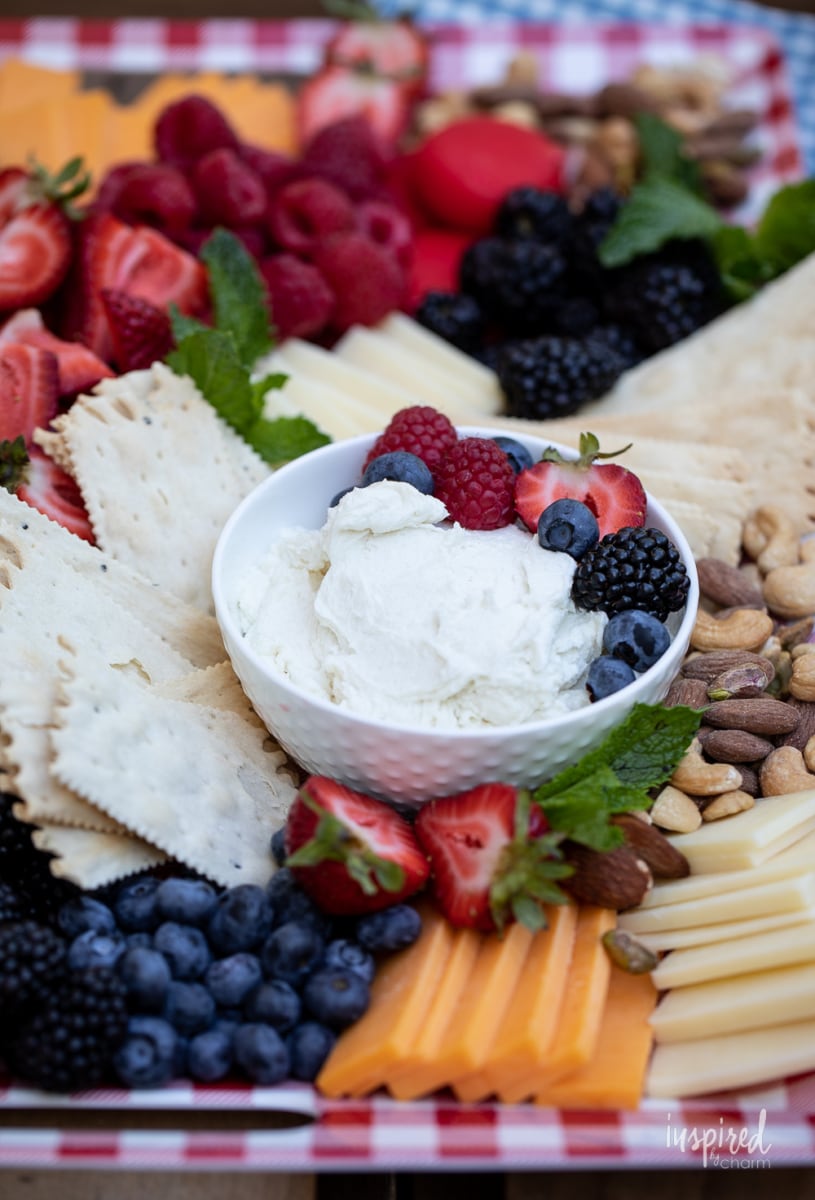 whipped honey goat cheese in bowl.