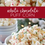 White Chocolate Puff Corn with sprinkles in a bowl.