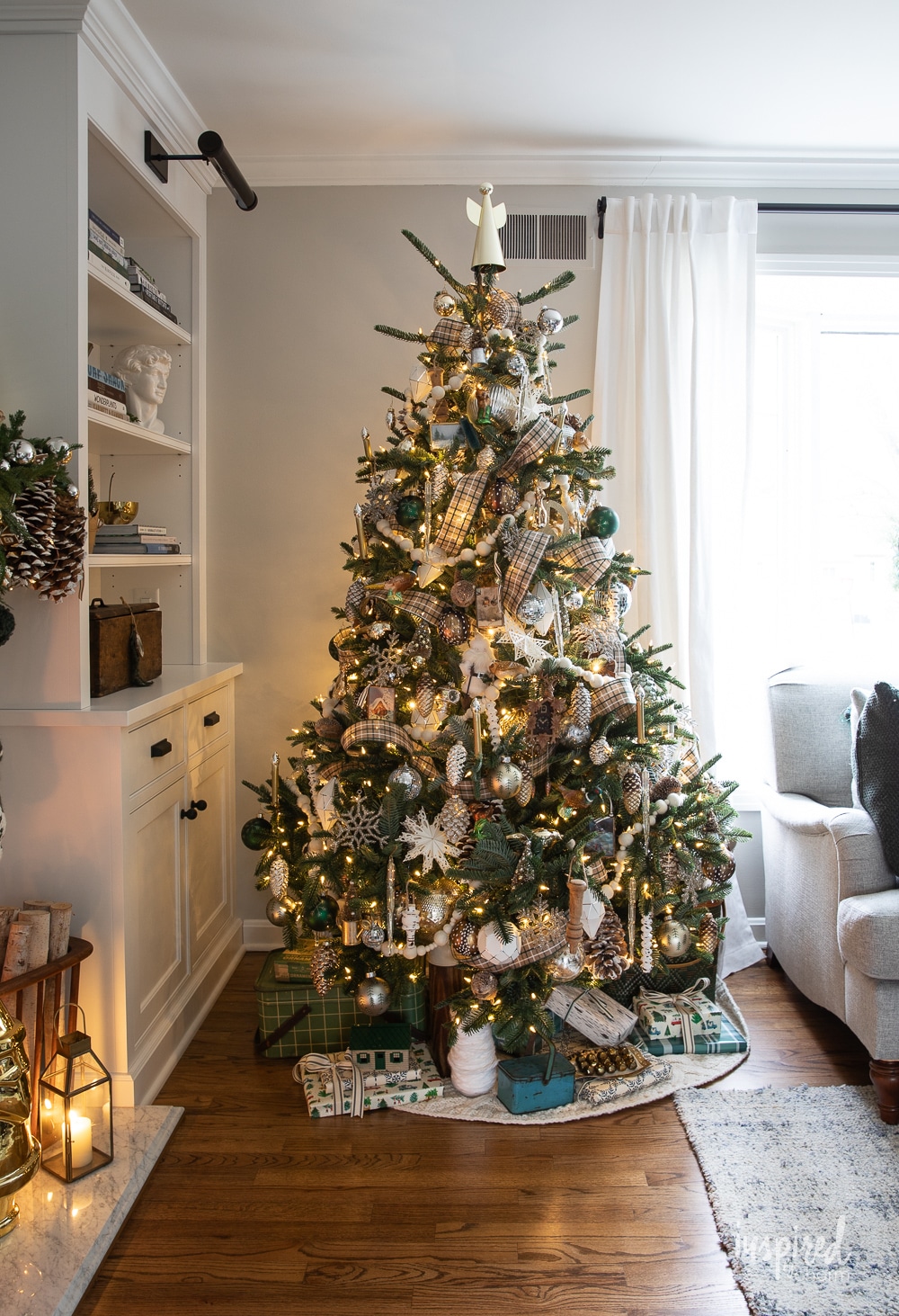 traditional christmas tree with woodland theme.